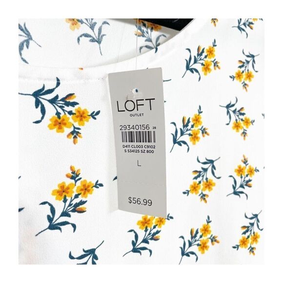 Ann Taylor Loft Blouse Top Floral White Yellow Womens Large NEW - Picture 3 of 6